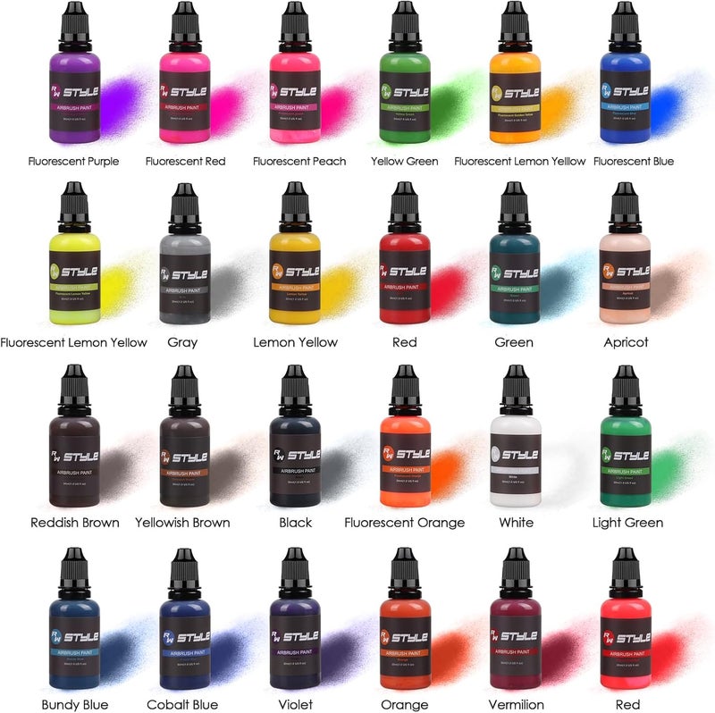 rhinowisdom Airbrush Paint - 24 Colors Airbrush Paint Set 1fl oz, Opaque & Brilliant Colors, Leather & Shoe Acrylic Air brush Paint Kit Ready to Spray Water Based for Artists Beginners Hobbyist… - Image 4